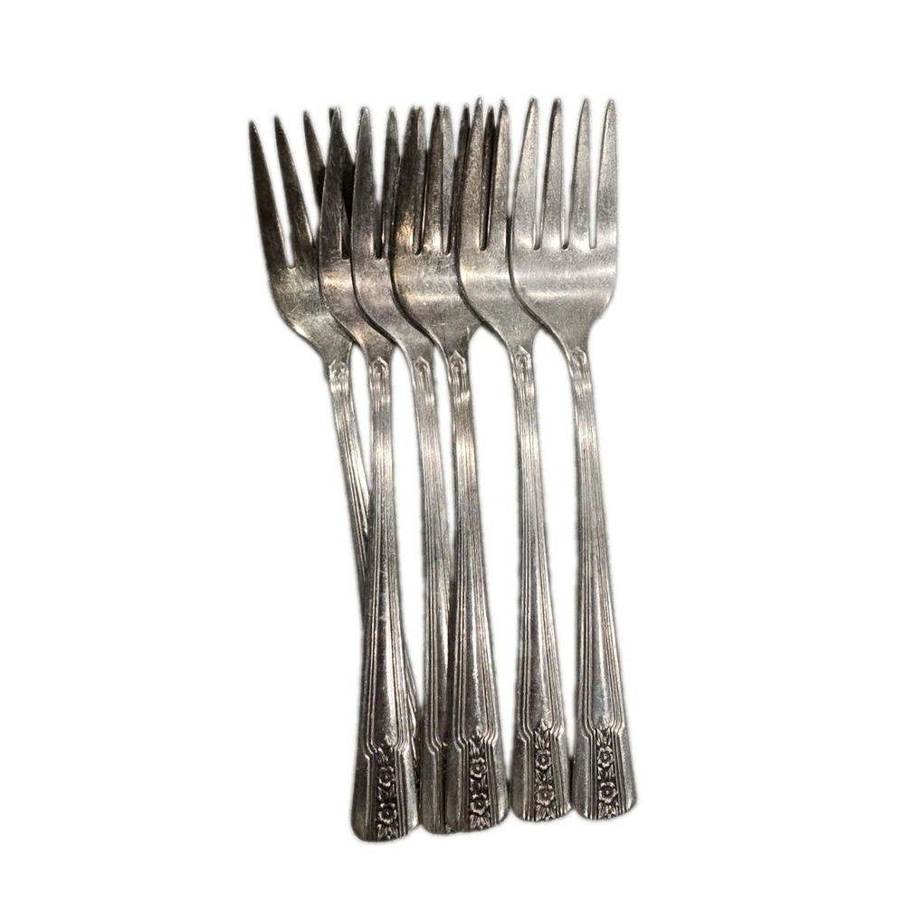 Vintage Wm. Rogers & Son IS Silverplate Forks Louisiane Pattern 1938 Set of 7